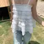 Áo sơ mi trẻ em thêu ren công nghiệp nặng ngọt ngào Hàn Quốc Pure Desire Girl thêu Jacquard Áo không tay