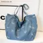 # HB # Denim Canvas Nữ Túi Tote Đeo Vai Đơn Trang Trí Nơ Đáng Yêu Túi Dung Tích Lớn Cho Trường Học Mua Sắm Tạp Hóa.