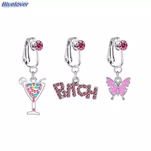 Bluelover Mới Giả Bụng Bướm Giả Bụng Xuyên Trái Tim Zircon Kẹp Trên Bụng Rốn Giả Xuyên Sụn Bông Tai Giả Kẹp Mới
