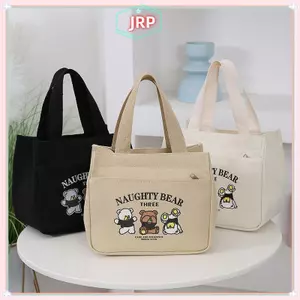 JRP Hoạt Hình Dễ Thương In Họa Tiết Vải Túi Xách Đa Năng Nhân Viên Văn Phòng Túi Ăn Trưa Túi Tote JRP