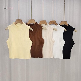 Áo vest dệt kim cổ cao nửa cổ, thiết kế thời trang