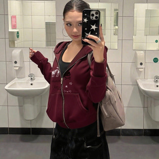 áo khoác hoodie zip nữ màu đỏ girl phố âu mỹ local brand eleclassm áo tay dài nỉ