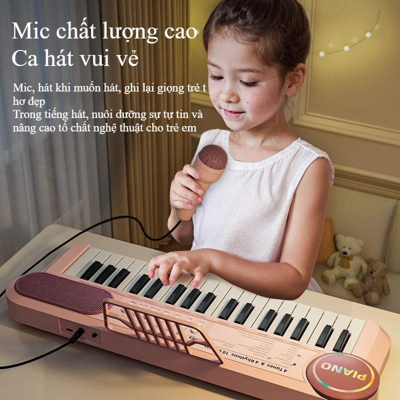 Đàn Piano Điện Tử Trẻ Em 37 Phím,Kèm Micro,Đàn Điện Tử,Đồ Chơi Âm Nhạc Dành Cho Bé