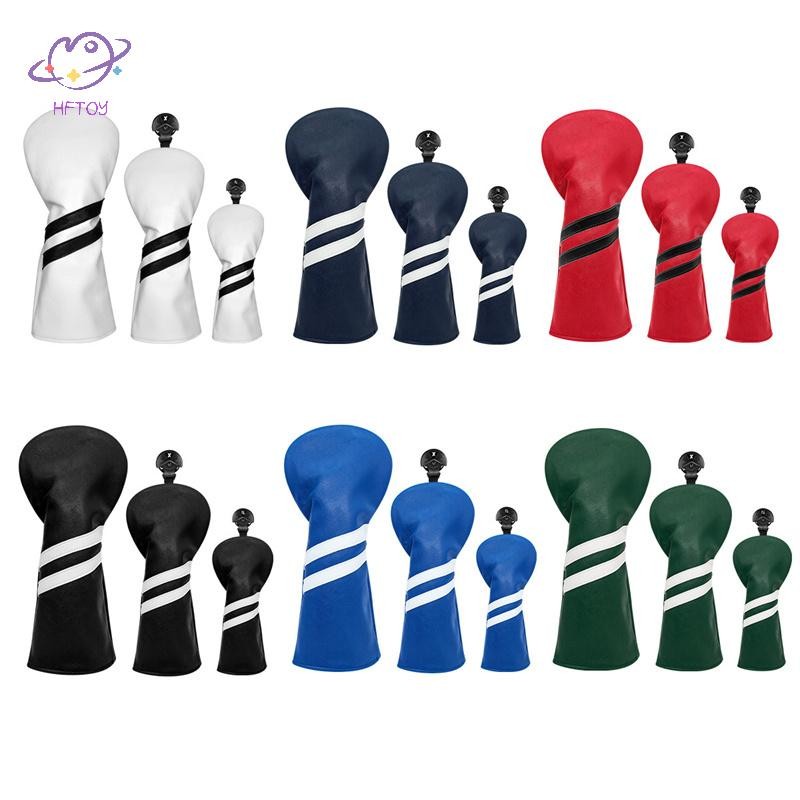 HFTOY 3 chiếc Mũ trùm đầu câu lạc bộ chơi gôn sọc chống nước #1 #3 #5 Vỏ bọc đầu bằng gỗ Driver Fairway Woods Cover Bao da ~