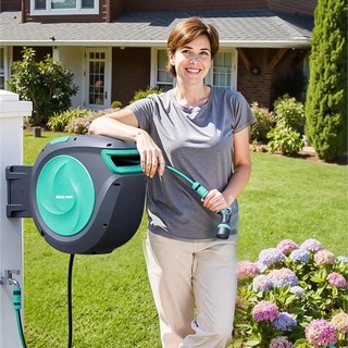 Bộ vòi tưới cây tự thu dây  Auto Hose reel ZH05: ống 16mm 4 lớp chống gập xoắn, dễ di chuyển.