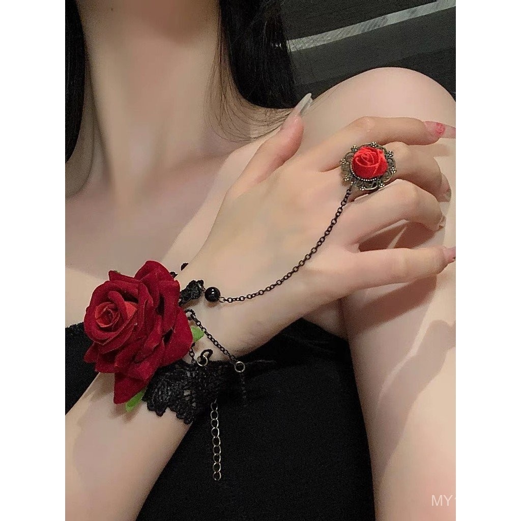 Phong Cách Punk Gothic Retro - Nhẫn Cổ Tay Hoa Hồng Ren Lolita