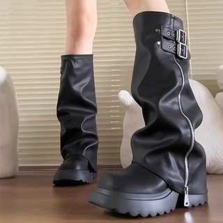 Giày bốt gót cao gót mũi tròn dày Giày bốt nữ