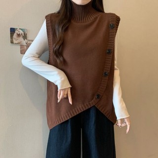 Thiết Kế Không Đều Dệt Kim Áo Nữ Thu Đông Rời Phong Cách Phương Tây Mặc Ngoài Áo Len Không Tay Áo Vest Áo Vest Hợp Thời Trang