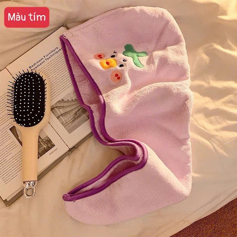 Mũ khô tóc dễ thương thấm nước nhanh khô không rụng lông. Khăn tóc dài gội đầu mũ tắm nhung san hô dành cho nữ