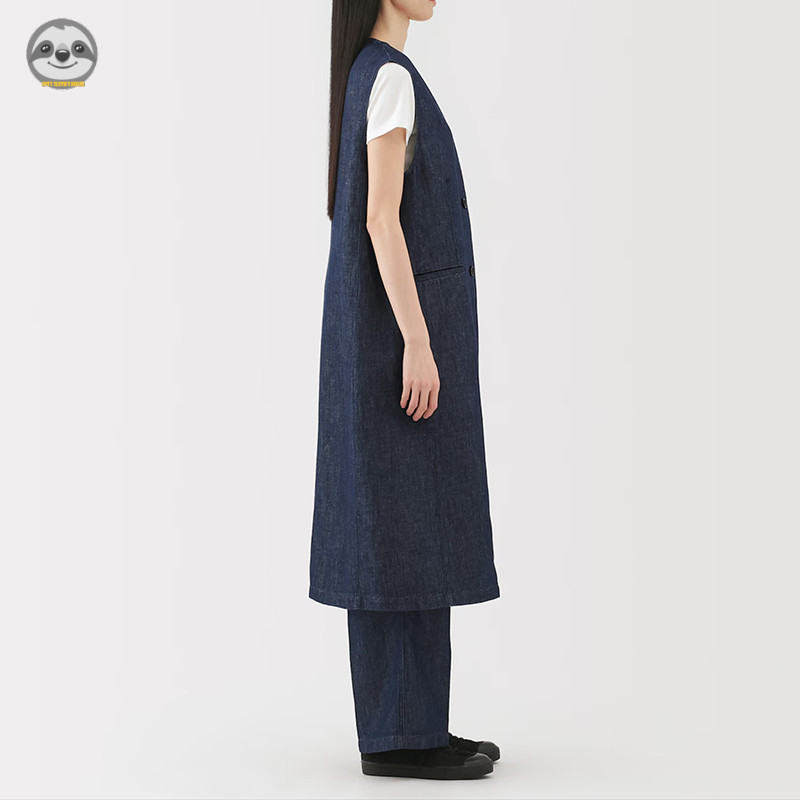 Áo vest denim cổ chữ V phong cách Nhật Bản Muji - Áo cardigan không tay