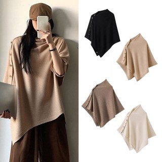 Khăn choàng Pashmina HEARLY, Poncho dày dệt kim ấm áp dày ấm áp, không đều có nút đeo vai thường ngày mùa thu đông