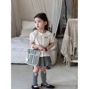 10-30kg Set áo sơ mi gấu xếp ly mix chân váy, Đồ đi học bé gái, Set áo sơ mi mix chân váy xếp ly 10-30kg