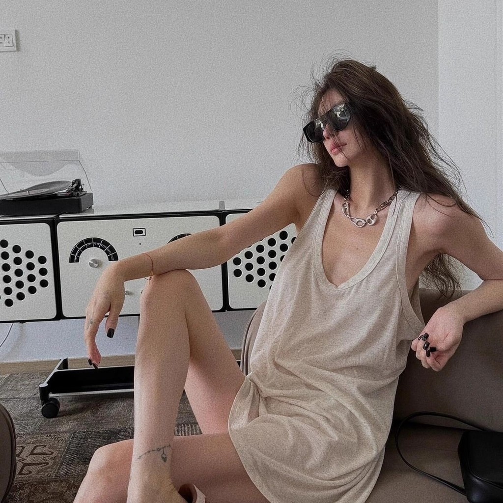 Phiên Bản Hàn Quốc Cao Cấp Đơn Giản Sling Váy Ngủ Nữ Tinh Khiết Desire Phong Cách Rời Kích Thước Lớn Bộ Đồ Ngủ Nhà Váy Dài Mặc Ngoài