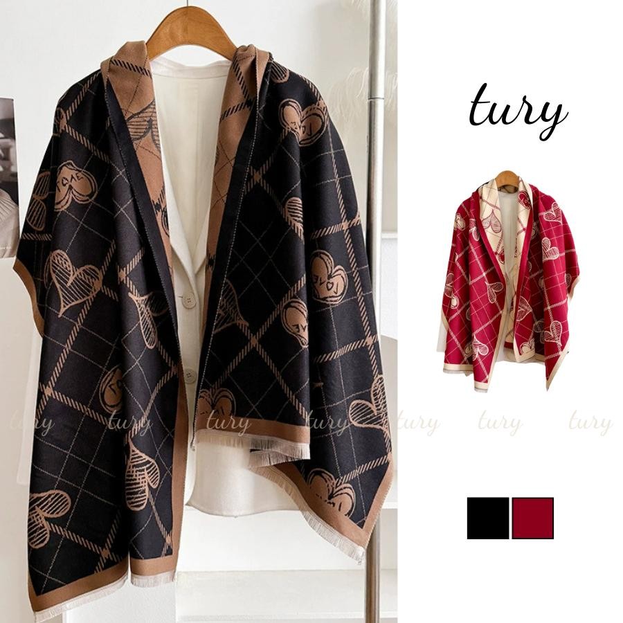 Khăn Quàng Cổ Len Unisex Nam Nữ - Tury - Khăn Len Họa Tiết Trái Tim Giữ Ấm Mùa Đông - LN130