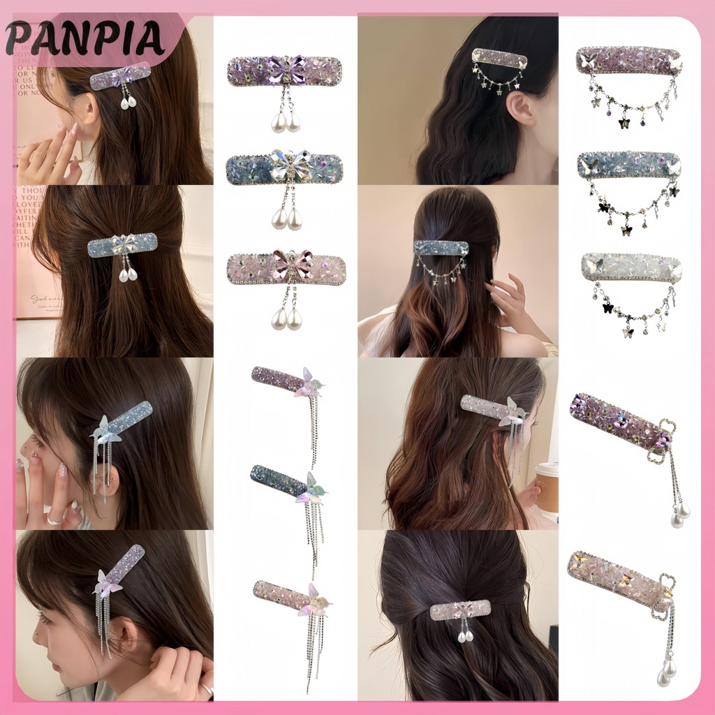 PNPIA- Kẹp Tóc Pha Lê Sang Trọng Thời Trang Vintage Trái Tim Hồng Kim Cương Giả Kẹp Tóc Bạc