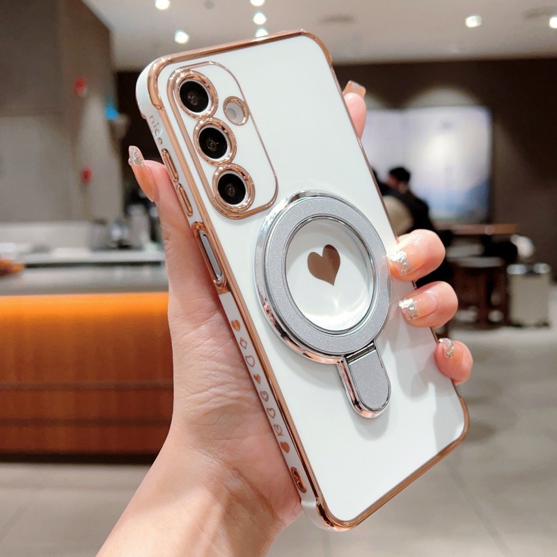 Mạ Bên Trái Tim Tình Yêu Nhẫn Đứng Dành Cho Samsung Galaxy S25 S24 FE S25 S24 S23 UItra Plus Mặt Sau Chống Sốc Vỏ Điện Thoại