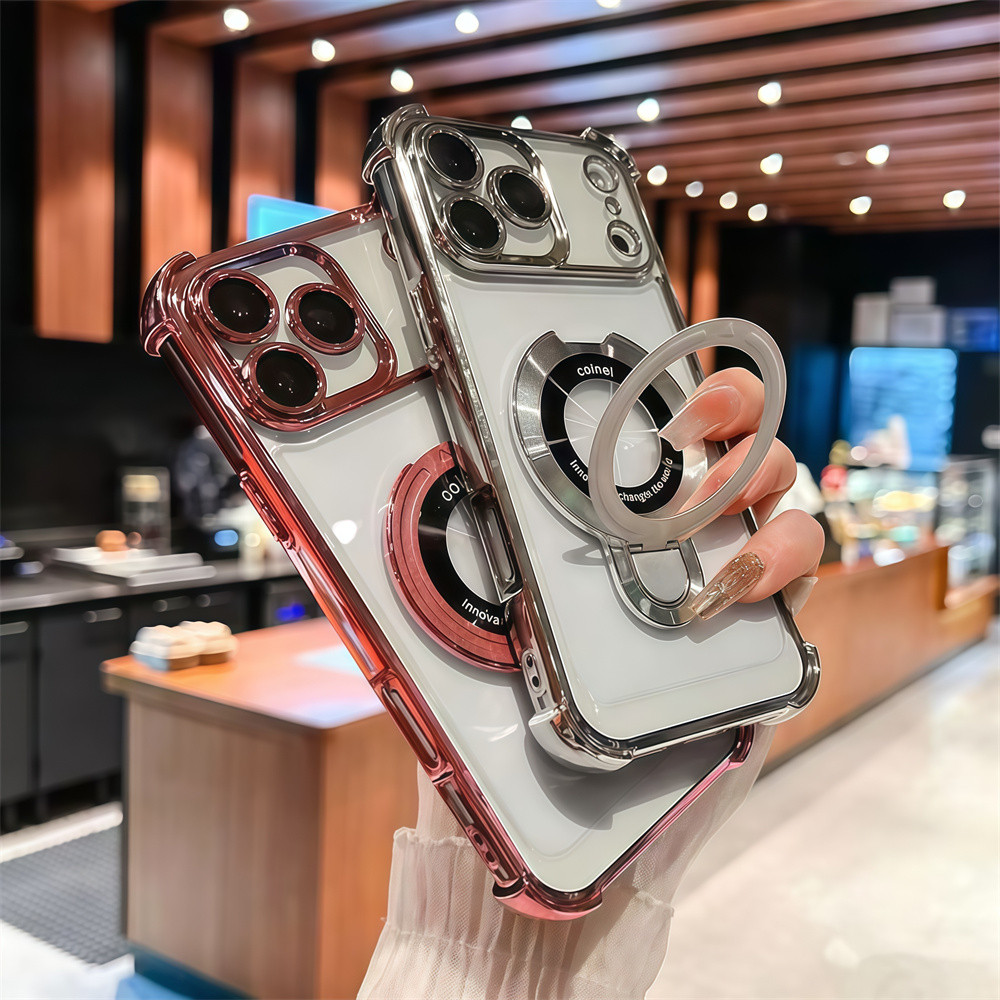 Ốp điện thoại giá đỡ nhãn rò rỉ mạ điện cho iPhone Air 17 pro max 16 11 12 13 14 15 pro max 15 16 plus Bảo vệ ống kính chống rơi Vỏ cứng bảo vệ điện thoại
