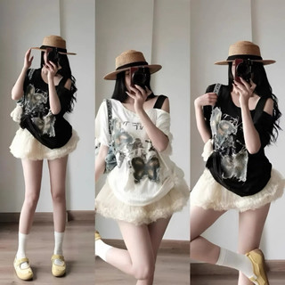 Áo Kiểu Bigsize Nữ Áo Lệch Vai Vải Xước Gân In HÌnh Dễ Thương Năng Động Cho Chubby Năng Động A316