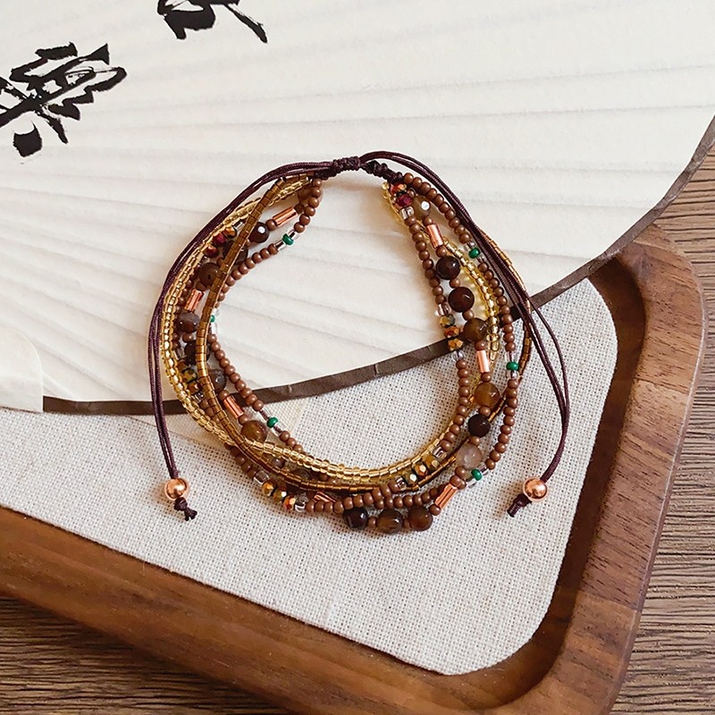 Vòng tay hạt xếp tầng phong cách dân tộc cổ điển và boho cho nữ