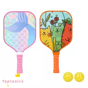 TOPTOOLCX Đồ chơi mái chèo Pickleball, Bộ mái chèo bóng chày hình mèo nàng tiên cá hoạt hình, lõi tổ ong nhẹ với 2 quả cầu Pickleballs Đồ chơi mái chèo thể thao trẻ em 12 tuổi trở xuống