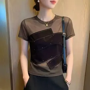Áo thun ngắn tay thiết kế ren phong cách mới mùa hè dành cho nữ Áo thun mỏng phong cách thoáng khí