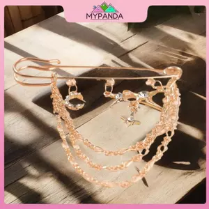 MYPANDA Trang Sức Retro Kim Cương Ngôi Sao Trăng Lưỡi Liềm Dây Xích sel Trâm Cài Nữ Thanh Lịch Trang Trí Quần Áo Phụ Kiện Túi Mặt Dây Chuyền Phù Hợp Với Chân.
