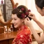 Kẹp tóc cô dâu vải màu đỏ cho váy nướng bánh mì cưới Phụ kiện thủ công truyền thống