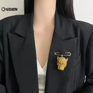 KUZHEN Thanh Lịch Men Da Báo Đầu Thổ Cẩm Dành Cho Nữ Sang Trọng Vintage Phong Cách Nữ Hoàng Pin Phụ Kiện Tiệc Hàng Ngày Phụ Kiện HOT