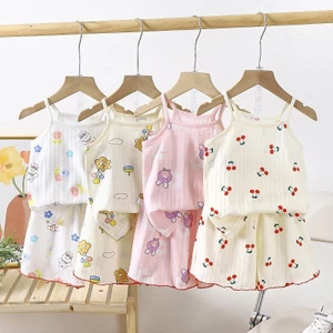 Trẻ Em Nguyên Chất Cotton Sling Phù Hợp Với Phong Cách Mỏng Bộ Đồ Ngủ Bé Gái Hoạt Hình Không Tay Dễ Thương Vừa Lớn Trẻ Em Bé Gái Điều Hòa Không Khí Phù Hợp Với