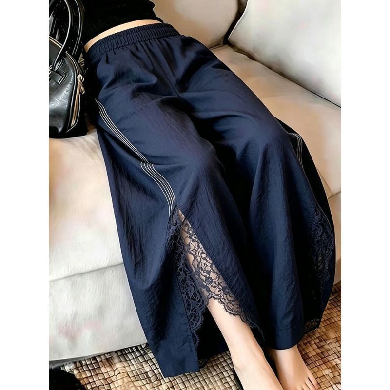 [Hàng mới về] Quần ống rộng khâu ren màu xanh đậm, dáng ôm hơn vừa vặn độc đáo khổng lồ đẹp béo mm Nhỏ giản dị Tất cả @
