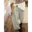 Quần Sọc Vải Lanh Cotton Nữ Mùa Hè Phong Cách Mới Rời Thẳng Nhỏ Eo Cao Drap Quần Ống Rộng Mỏng