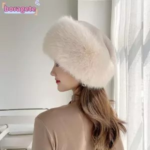 Mũ mùa đông BORAGETE, Mũ chui đầu giả tóc chồn cho nữ, Mũ nồi ấm áp Mũ bảo vệ tai thoải mái