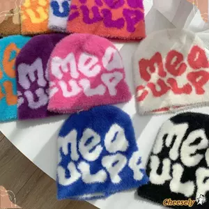 CHEESELY Beanie Bonnet, Mũ đan in chữ ấm áp, Len thời trang Acrylic Y2k Ins Mũ lạnh Nam Nữ