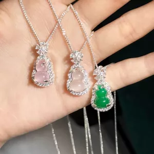 Tự Nhiên Xác Thực Băng Cao Giả Chalcedony Mã Não Bầu Mặt Dây Chuyền Mẹ Tự Do Ánh Sáng Ngọc Sang Trọng Hoàng Đế Xanh Xương Đòn Vòng Cổ 26.3.22