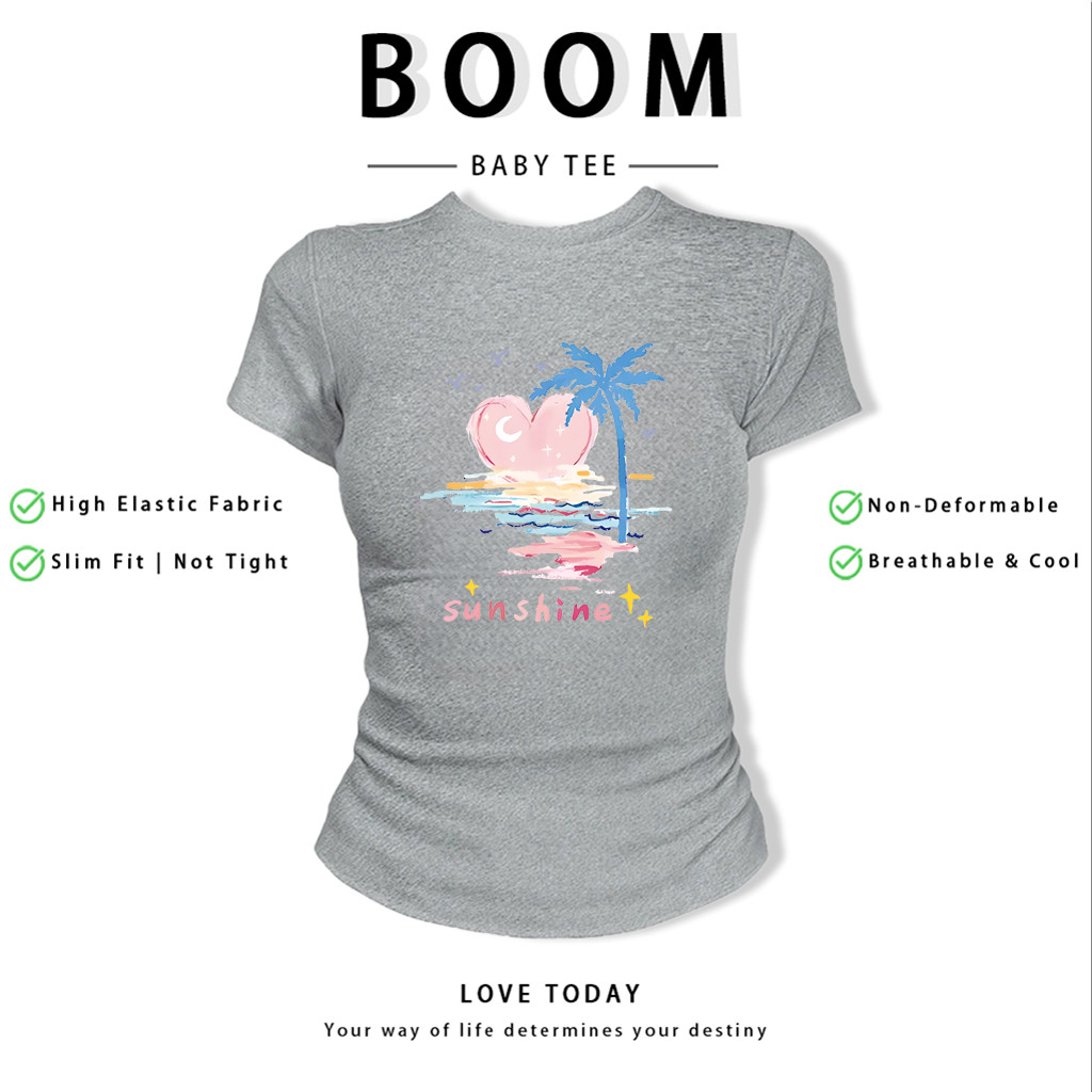 BOOM Áo Baby Tee Nữ Cotton Ôm Body-Áo Thun Ngắn Tay Y2K In Hình PhongCách Mùa Hè, Cổ Tròn Hàng Đầucách hàn quốc phong287