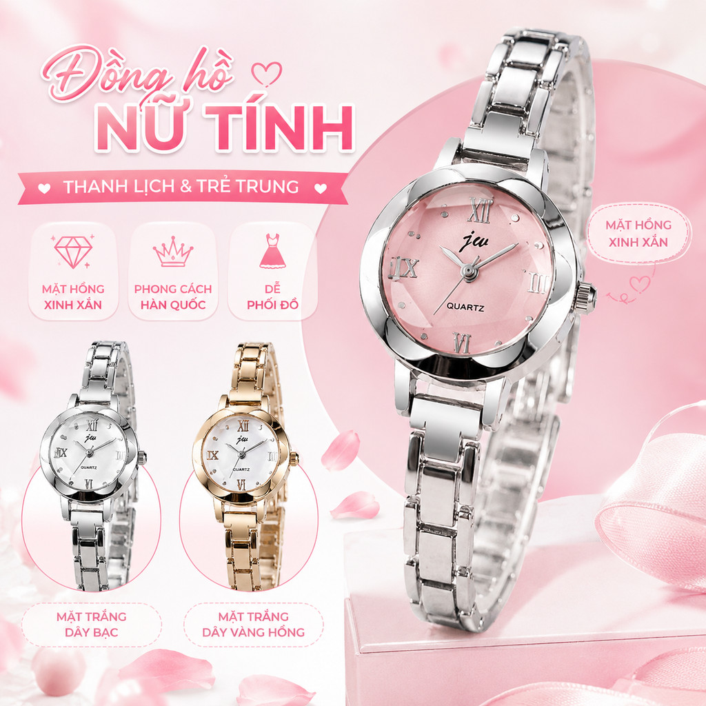 Đồng hồ nữ mặt nhỏ dây hợp kim, đồng hồ đeo tay nữ thạch anh thanh lịch phong cách Hàn Quốc