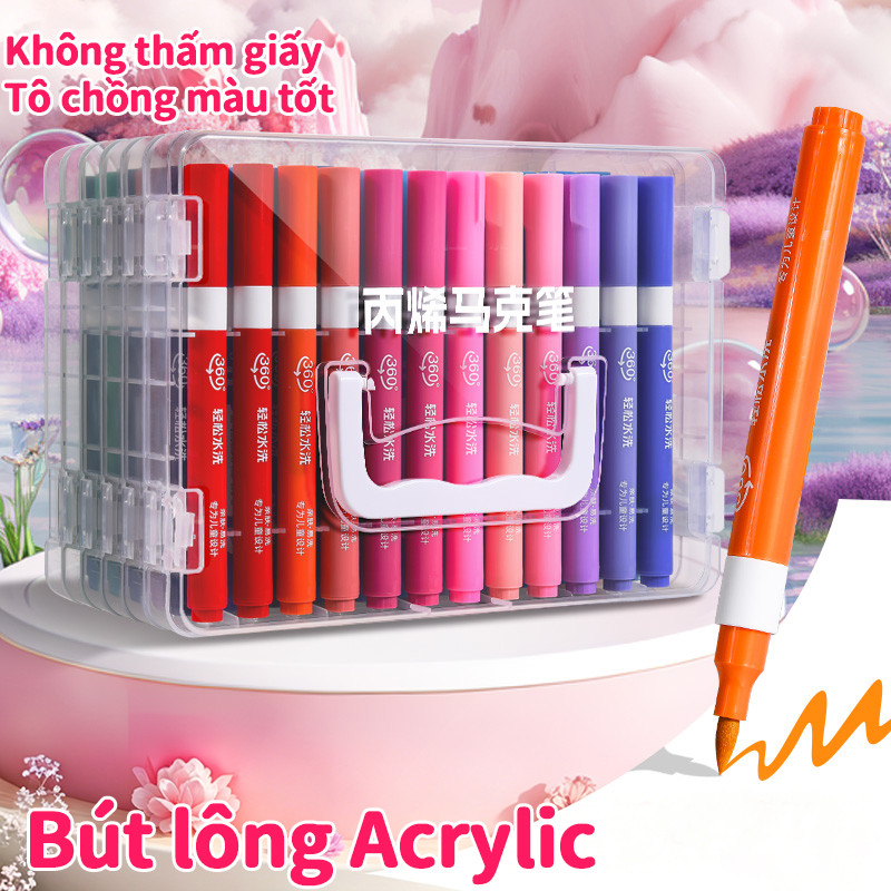 Bút màu acrylic marker cho học sinh ngòi brush linh hoạt hộp 84 màu bút sơn vẽ tranh DIY tiện dụng