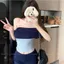 Hot Girl Màu tương phản không đều Áo thun ngắn tay một vai Mùa hè Phong cách mới Slim-Fit S