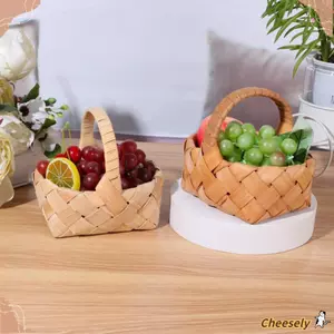 Giỏ trái cây GIÁ RẺ, có tay cầm Giỏ gỗ thủ công, 3 kiểu cầm tay dệt tay Giỏ hoa dệt Vine Trang trí nhà cửa / Nhà hàng Phục vụ Màn hình để bàn