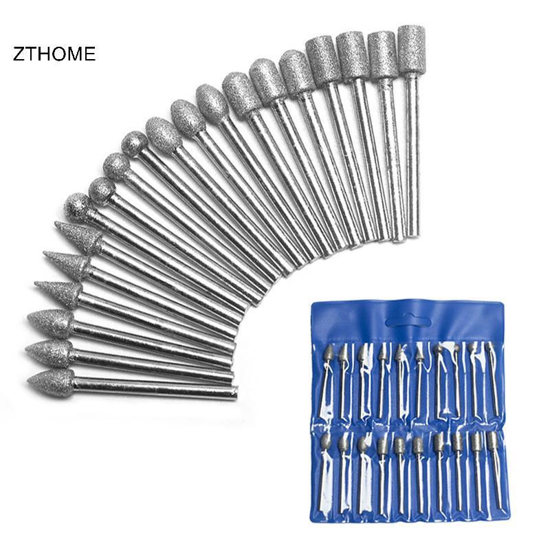 ZTHOME 20 Chiếc Đầu Mài Kim Cương Mini Bit Cho Dụng Cụ Khoan Quay Burrs Mài Phụ Kiện 3 Mm Shank Dụng Cụ Bộ Dụng Cụ Mài Mòn HOT