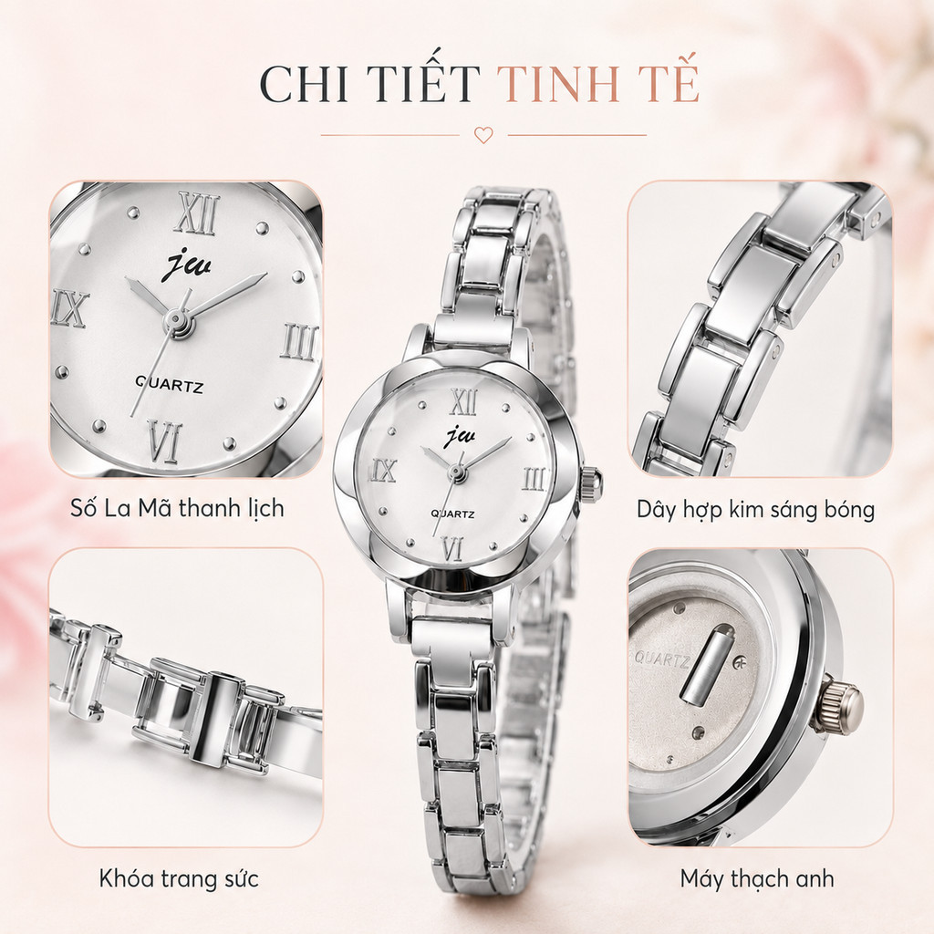 【✨】Đồng hồ nữ mặt nhỏ dây hợp kim: Thạch anh, thanh lịch, phong cách Hàn Quốc