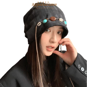 Mũ Baggy IAPPORTUNIA, Mũ xếp chồng lên nhau chu vi đầu lớn, Vintage Giữ ấm bằng vải Polyester phong cách Bohemian Beanies Cap dành cho nữ và bé gái