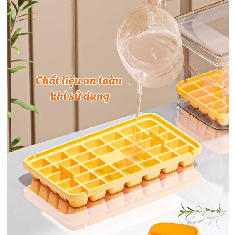 Khay Làm Đá Viên Kèm Hộp Đựng, Khuôn Đá Có Nút Bấm Tháo Đá Nhanh Chóng Richouse
