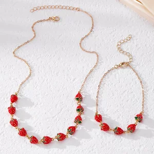 Sáng tạo Kết cấu kim loại tươi mát Vui nhộn Mini Tinh tế Kết hợp trái cây dễ thương Vòng cổ dâu tây