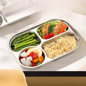Đĩa ăn tối bằng thép không gỉ, phong cách Hàn Quốc, mẫu mới, đĩa thức ăn nhanh tròn đa chức năng