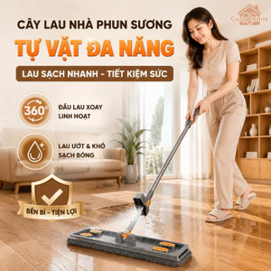 cây lau nhà phun sương tự vắt đa năng lau khô ướt đầu xoay kèm khăn lau sợi mịn cán dài