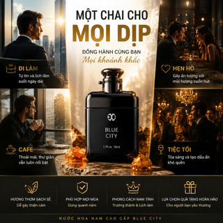 Nước Hoa Nam BLUE CITY Deep Woody Amber Cao Cấp, Hương Gỗ Sang Trọng, Quà Tặng Bạn Trai/Chồng, Lưu Hương 8H, Lịch Lãm