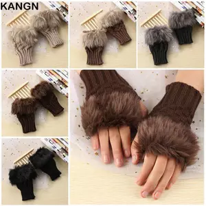 KANGN Cặp Đôi Găng Tay Không Ngón Thời Trang Thu Đông Cừu Len Lộ Ngón Tay