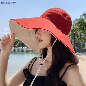 Bluelover Vành Rộng Mũ Chống Nắng Nữ Chống Tia UV Đi Bộ Đường Dài Người Cá Mũ Gấp Mùa Hè Chắc Chắn Mũ Đi Biển Hai Mặt Mũ Chống Nắng Mới