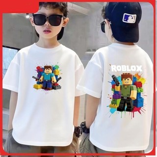 2026 năm mới Áo thun trai và cô gái tay ngắn cotton thoáng khí in hình ROBLOX Mát mẻ Phù hợp cho trẻ em năm mới